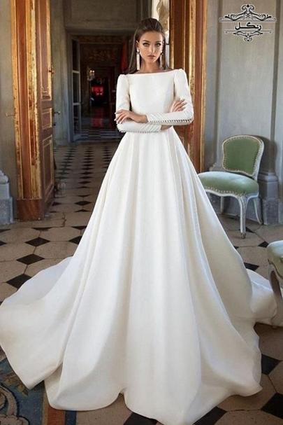 مدل لباس عروس یقه قایقی جدید شیک 2019