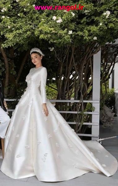 مدل شیک لباس عروس با جنس ساتن و گیپور ساتن