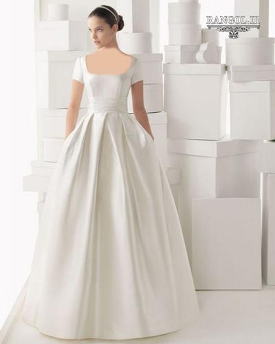 مدل لباس عروس یقه مربعی خشتی چهارگوش شیک