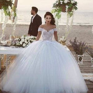 مدل جدید لباس عروس با یقه افتاده یا آف شولدر