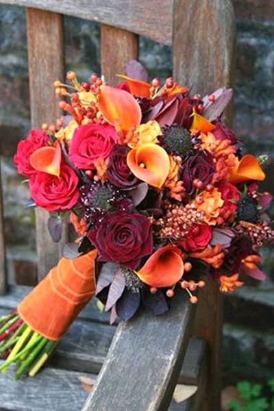  دسته گل عروس با رنگ های پاییزی