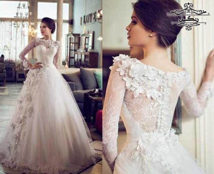  مدل لباس عروس با آستین گیپور و دانتل جدید ایرانی