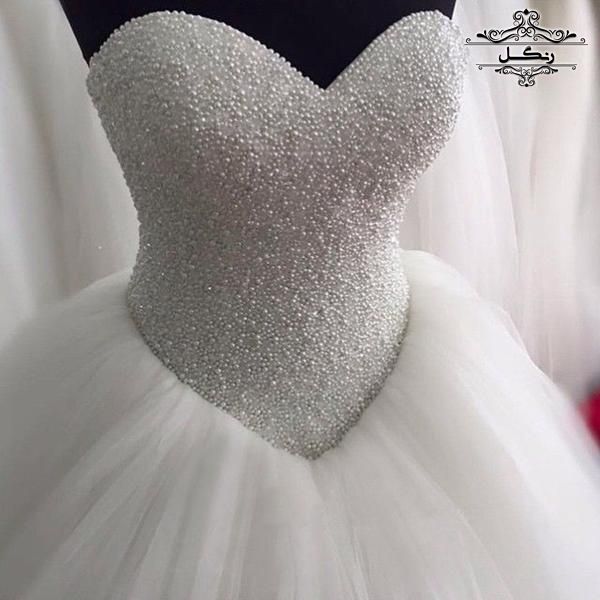 مدل لباس عروس با تزیین مروارید - مد جدید لباس عروس