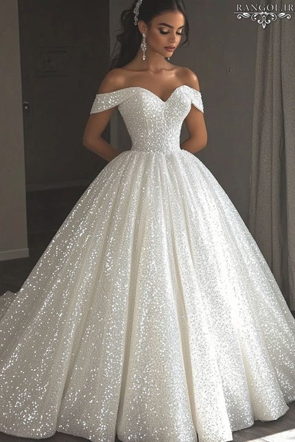 مدل لباس عروس شاین براق و اکلیلی مدل لباس عروس جدید