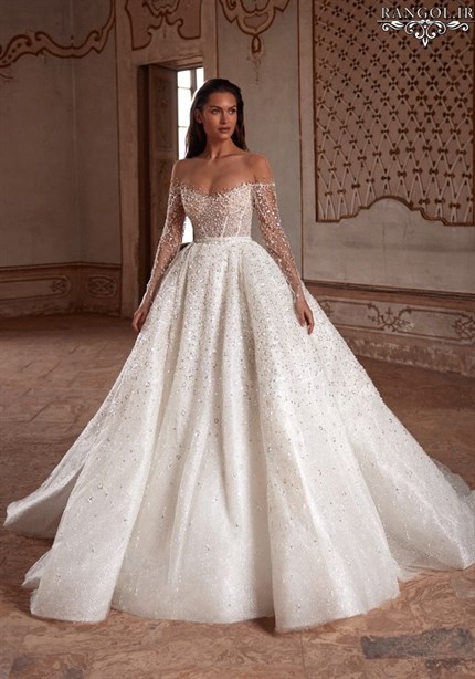 مدل لباس عروس شاین براق و اکلیلی مدل لباس عروس جدید
