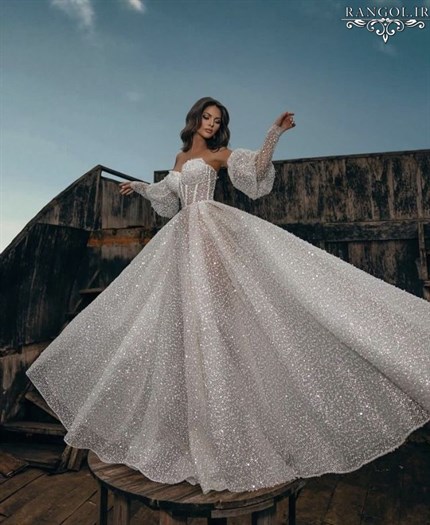 مدل لباس عروس شاین براق و اکلیلی مدل لباس عروس جدید