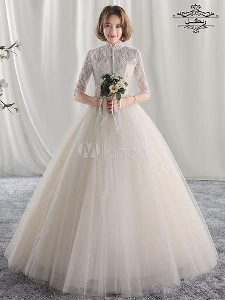 مدل لباس عروس با یقه بسته و پوشیده 