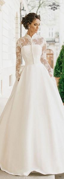 مدل لباس عروس با یقه بسته و پوشیده 