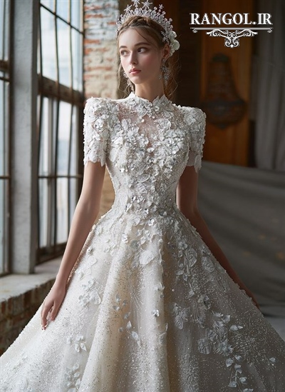 لباس عروس پوشیده یقه آستین بسته شیک جدید