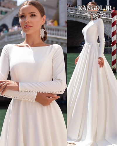 لباس عروس پوشیده یقه آستین بسته شیک جدید