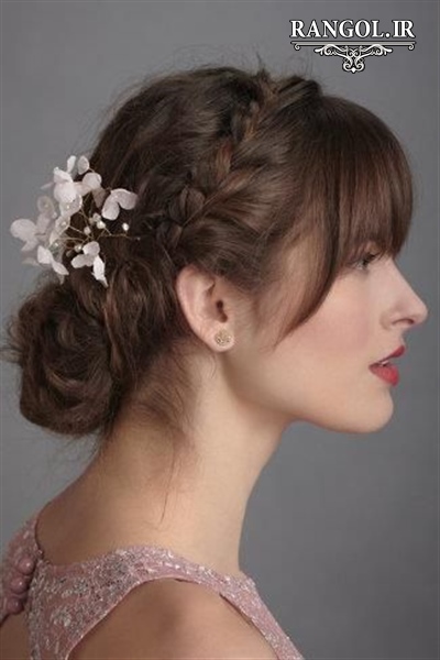 مدل شینیون مو عروس با موهای چتری 