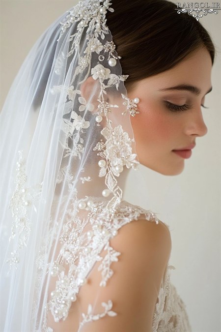 تور عروس مدل جدید ترند تور عقد تور بلند کوتاه تور مروارید نگین گیپور تور عربی تور محضر لباس عروس