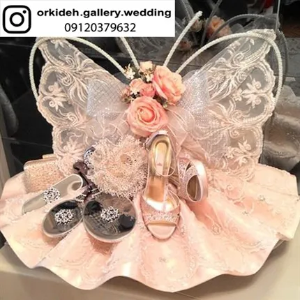 تزیین پارچه چادر بله برون عروس 17 شکل پروانه طاووس