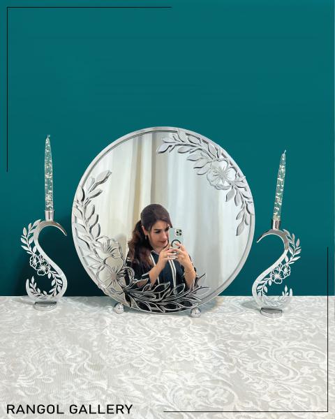 آینه شمعدان عروس طرح گل مدل جدید آینه شمعدان نقره رنگ شمعدان قو جاشمعی قلب