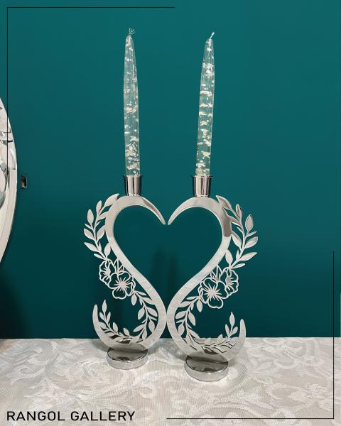 شمعدان گل برگ جاشمعی نقره رنگ جاشمعی مدرن رومیزی شمعدان فلزی دکوری شمعدان قو قلب