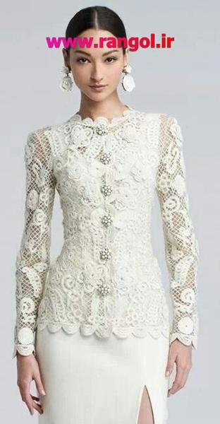 مدل لباس گیپوری- مدل پیراهن و کت دامن گیپور دار مادر عروس داماد
