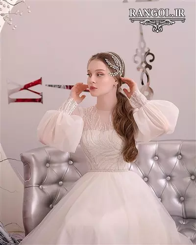 مدل لباس فرمالیته عروس پوشیده آستین دار خاص شیک