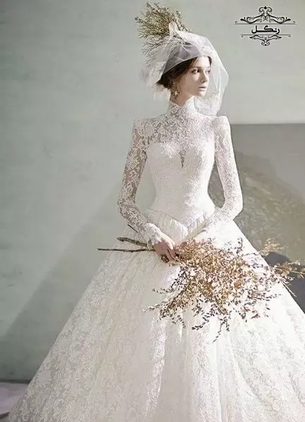 مدل لباس عروس با یقه بسته و پوشیده 