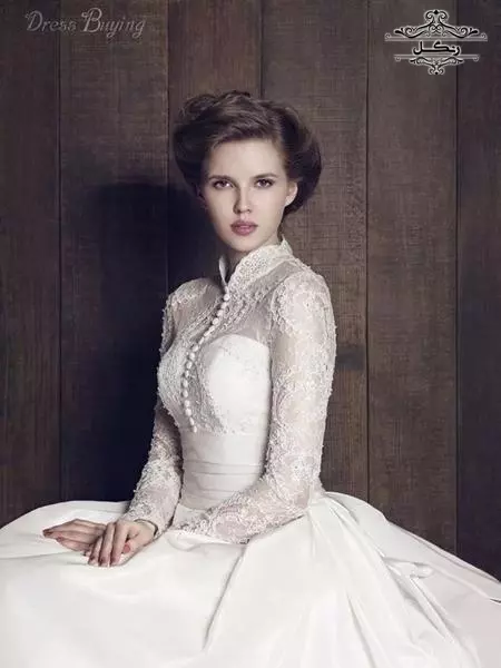 مدل لباس عروس با یقه بسته و پوشیده 