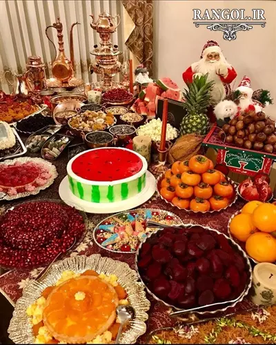 تزیین شب یلدا یلدایی عروس شب چله تزیین میز هندوانه انار کیک شب یلدا