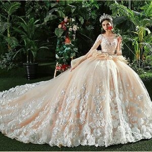  مدل لباس عروس با تزیین شکوفه و گل برجسته  جدید 2019