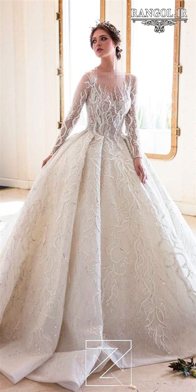 مدل لباس عروس پوشیده آستین دار جدید شیک رنگل rangol