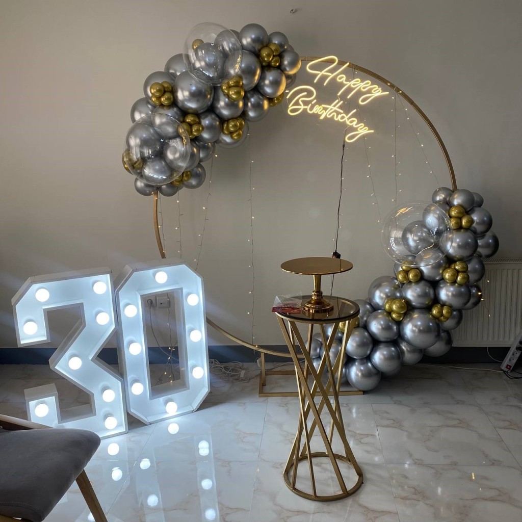 بادکنک آرایی جشن تولد تزیین میز تولد دیزاین تم تولد بادکنک گل