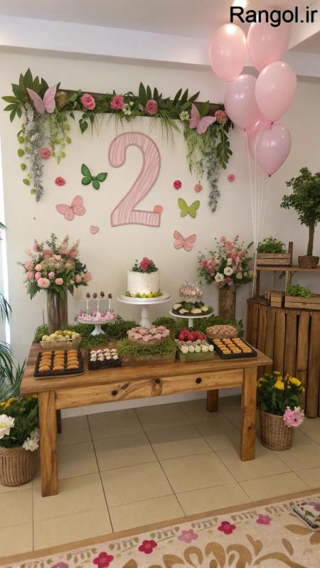 ایده تزیین میز تولد گل شمع کیک تولد تزیین میز لاکچری بادکنک میز تولد ساده شیک