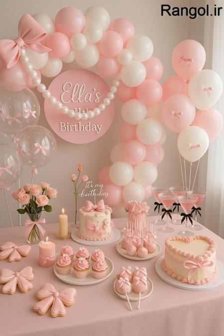 ایده تزیین میز تولد گل شمع کیک تولد تزیین میز لاکچری بادکنک میز تولد ساده شیک بک گراند دیوار
