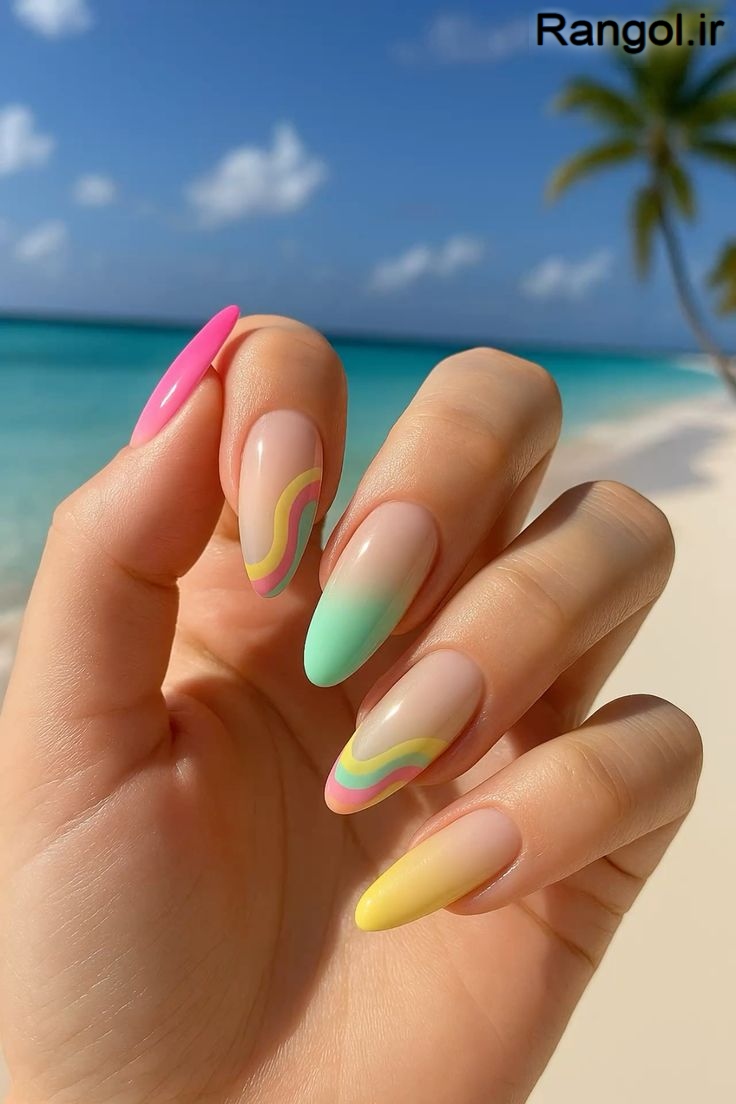طراحی ناخن تابستانی رنگ شاد ایده طراحی ناخن تابستونی جدید شیک