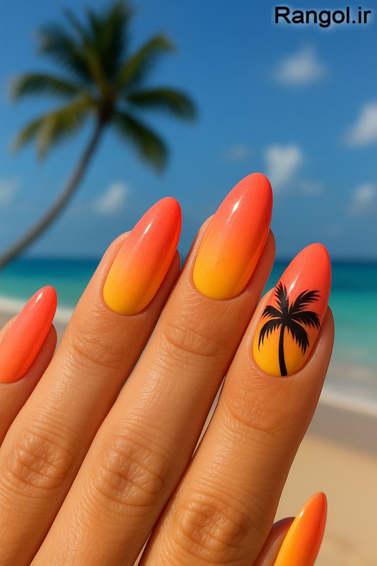 طراحی ناخن تابستانی رنگ شاد ایده طراحی ناخن تابستونی جدید شیک آفتاب برنزه