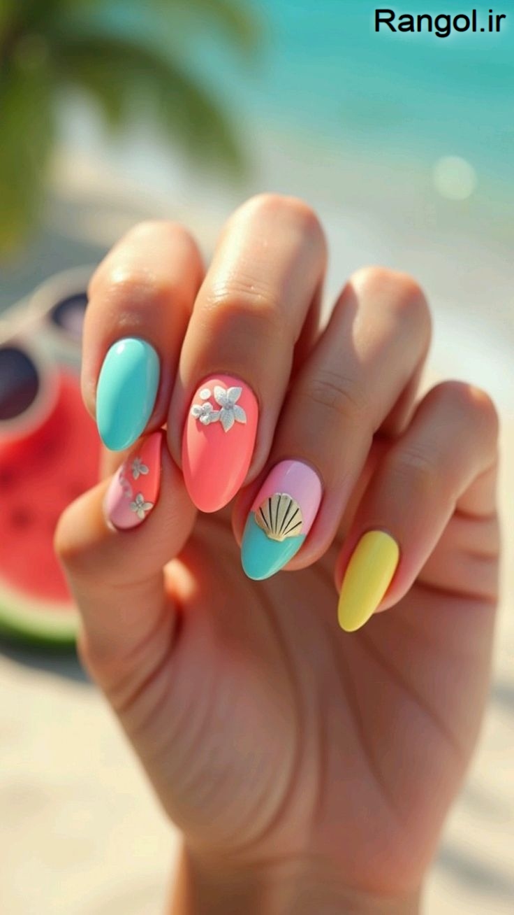 طراحی ناخن تابستانی رنگ شاد ایده طراحی ناخن تابستونی جدید شیک