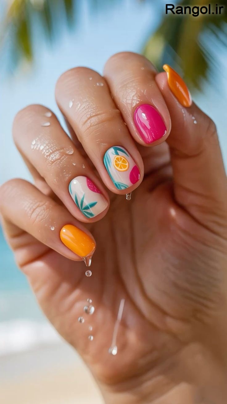 طراحی ناخن تابستانی رنگ شاد ایده طراحی ناخن تابستونی جدید شیک لاکچری