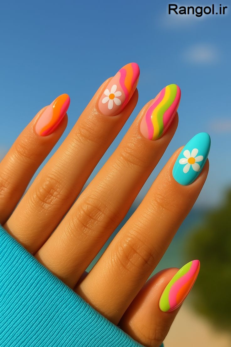 ایده طراحی ناخن تابستانی رنگ شاد رنگ جیغ لاک ناخن تابستونی جدید