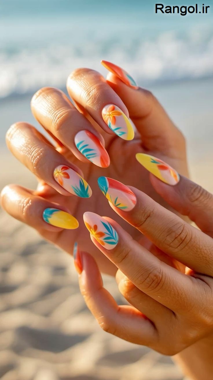 ایده طراحی ناخن تابستانی رنگ شاد رنگ جیغ لاک ناخن تابستونی جدید