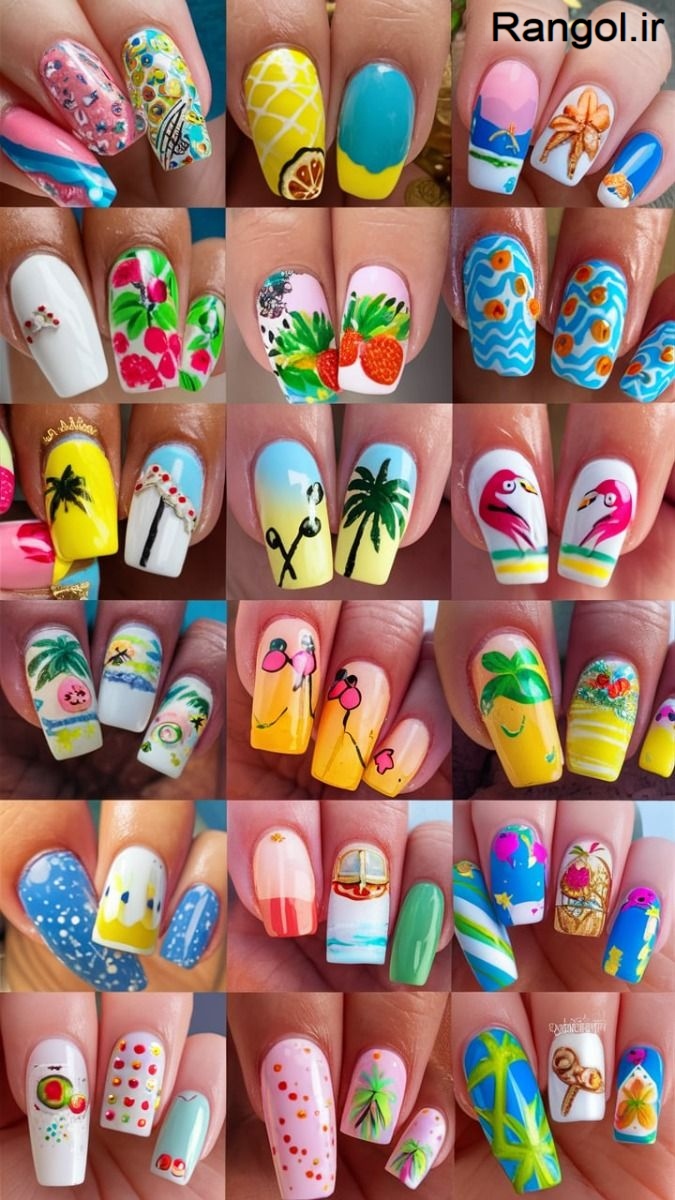 ایده طراحی ناخن تابستانی رنگ شاد رنگ جیغ لاک ناخن تابستونی جدید طراحی ناخن شیک لاکچری دخترونه