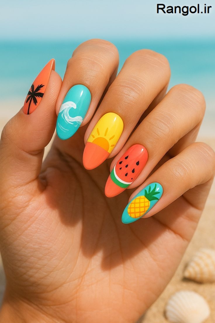 ایده طراحی ناخن تابستانی رنگ شاد رنگ جیغ لاک ناخن تابستونی جدید طراحی ناخن شیک لاکچری دخترونه