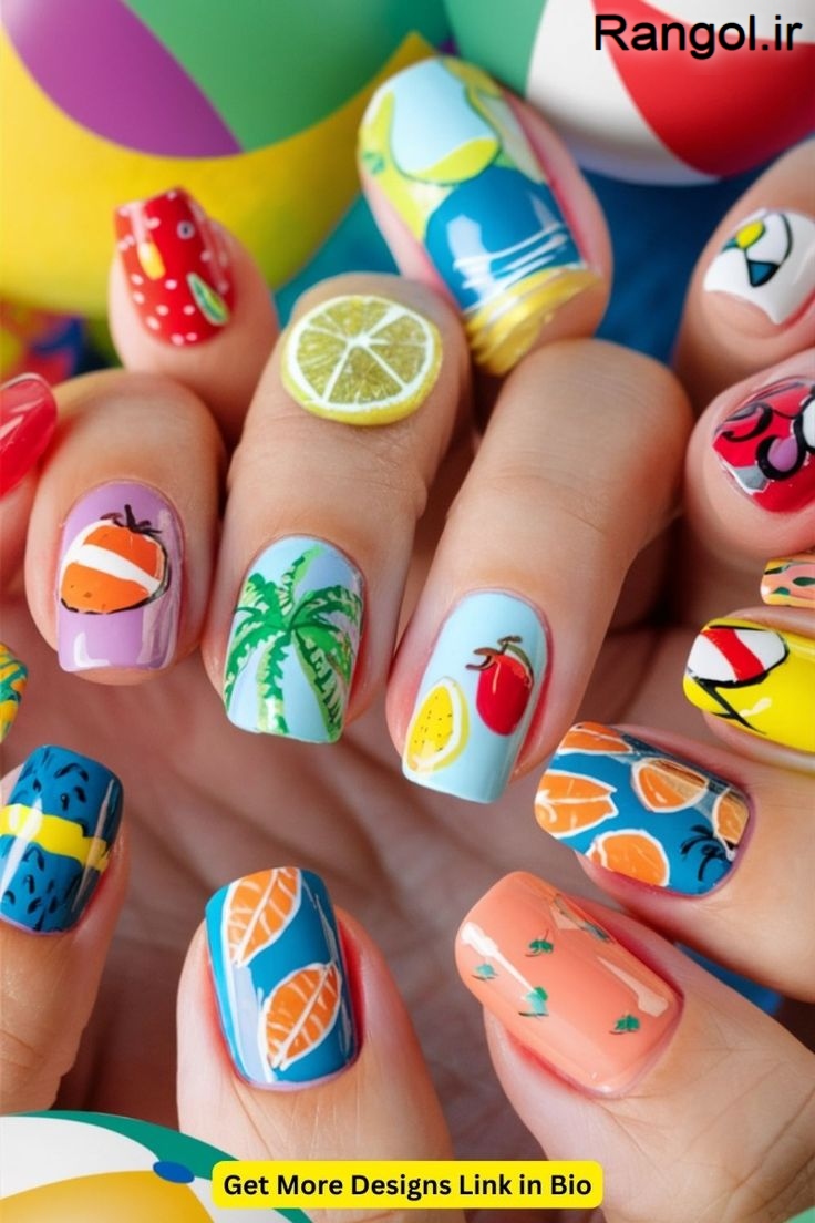 ایده طراحی ناخن تابستانی رنگ شاد رنگ جیغ لاک ناخن تابستونی جدید طراحی ناخن شیک لاکچری دخترونه