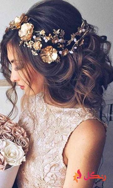مدل شینیون عروس با گل طبیعی ریسه گل