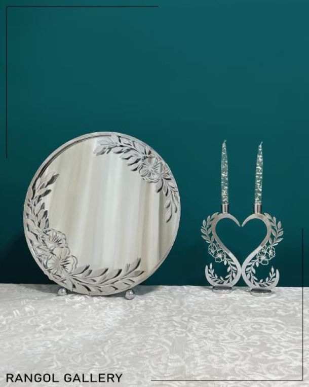 معرفی جدیدترین مدل آینه شمعدان رنگل گالری | آینه شمعدان عروس طرح گل